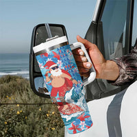 Hawaii Christmas Tumbler With Handle Santa Claus Surfing Kakau Tropical Style - Wonder Print Shop
