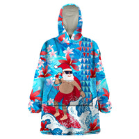 Hawaii Christmas Wearable Blanket Hoodie Santa Claus Surfing Kakau Tropical Style - Wonder Print Shop