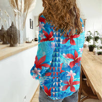 Hawaii Christmas Women Casual Shirt Santa Claus Surfing Kakau Tropical Style - Wonder Print Shop