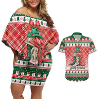 Personalized Cowgirl Boots Howdy Christmas Couples Matching Off Shoulder Short Dress and Hawaiian Shirt Western Christmas - Wonder Print Shop