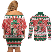 Personalized Cowgirl Boots Howdy Christmas Couples Matching Off Shoulder Short Dress and Long Sleeve Button Shirt Western Christmas - Wonder Print Shop