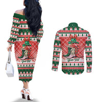 Personalized Cowgirl Boots Howdy Christmas Couples Matching Off The Shoulder Long Sleeve Dress and Long Sleeve Button Shirt Western Christmas - Wonder Print Shop