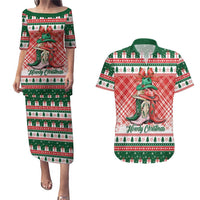 Personalized Cowgirl Boots Howdy Christmas Couples Matching Puletasi and Hawaiian Shirt Western Christmas - Wonder Print Shop