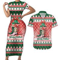 Personalized Cowgirl Boots Howdy Christmas Couples Matching Short Sleeve Bodycon Dress and Hawaiian Shirt Western Christmas - Wonder Print Shop