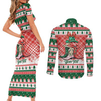 Personalized Cowgirl Boots Howdy Christmas Couples Matching Short Sleeve Bodycon Dress and Long Sleeve Button Shirt Western Christmas - Wonder Print Shop