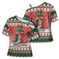 Personalized Cowgirl Boots Howdy Christmas Cross Shoulder Shirt Western Christmas - Wonder Print Shop