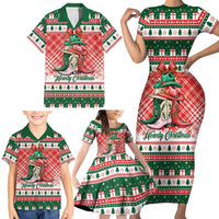 Personalized Cowgirl Boots Howdy Christmas Family Matching Short Sleeve Bodycon Dress and Hawaiian Shirt Western Christmas - Wonder Print Shop