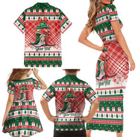 Personalized Cowgirl Boots Howdy Christmas Family Matching Short Sleeve Bodycon Dress and Hawaiian Shirt Western Christmas - Wonder Print Shop