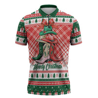 Personalized Cowgirl Boots Howdy Christmas Zipper Polo Shirt Western Christmas - Wonder Print Shop