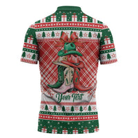 Personalized Cowgirl Boots Howdy Christmas Zipper Polo Shirt Western Christmas - Wonder Print Shop