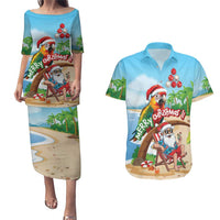 Personalized Hawaii Santa Parrot Christmas Couples Matching Puletasi and Hawaiian Shirt Summer Vibe - Wonder Print Shop