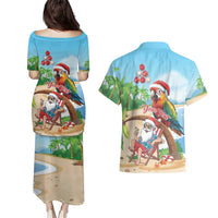 Personalized Hawaii Santa Parrot Christmas Couples Matching Puletasi and Hawaiian Shirt Summer Vibe - Wonder Print Shop