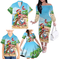 Personalized Hawaii Santa Parrot Christmas Family Matching Off The Shoulder Long Sleeve Dress and Hawaiian Shirt Summer Vibe - Wonder Print Shop