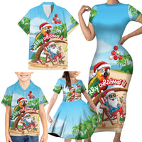 Personalized Hawaii Santa Parrot Christmas Family Matching Short Sleeve Bodycon Dress and Hawaiian Shirt Summer Vibe - Wonder Print Shop