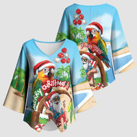 Personalized Hawaii Santa Parrot Christmas Kimono Sleeve Blouse Summer Vibe - Wonder Print Shop