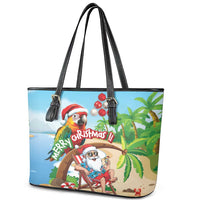Hawaii Santa Parrot Christmas Leather Tote Bag Summer Vibe - Wonder Print Shop