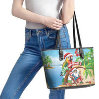 Hawaii Santa Parrot Christmas Leather Tote Bag Summer Vibe - Wonder Print Shop