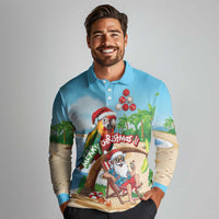 Personalized Hawaii Santa Parrot Christmas Long Sleeve Polo Shirt Summer Vibe - Wonder Print Shop