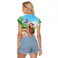 Personalized Hawaii Santa Parrot Christmas Raglan Cropped T Shirt Summer Vibe - Wonder Print Shop