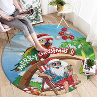 Hawaii Santa Parrot Christmas Round Carpet Summer Vibe - Wonder Print Shop