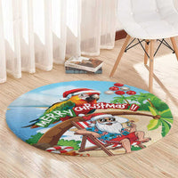 Hawaii Santa Parrot Christmas Round Carpet Summer Vibe - Wonder Print Shop