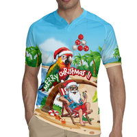 Personalized Hawaii Santa Parrot Christmas Rugby Jersey Summer Vibe - Wonder Print Shop