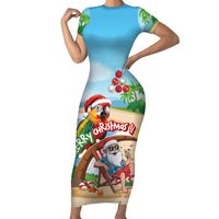 Personalized Hawaii Santa Parrot Christmas Short Sleeve Bodycon Dress Summer Vibe - Wonder Print Shop