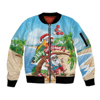 Personalized Hawaii Santa Parrot Christmas Sleeve Zip Bomber Jacket Summer Vibe - Wonder Print Shop