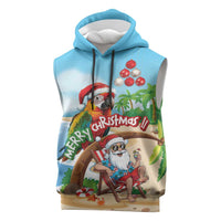 Personalized Hawaii Santa Parrot Christmas Sleeveless Hoodie Summer Vibe - Wonder Print Shop