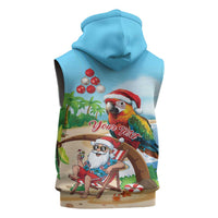 Personalized Hawaii Santa Parrot Christmas Sleeveless Zip Hoodie Summer Vibe - Wonder Print Shop