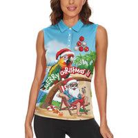 Personalized Hawaii Santa Parrot Christmas Women Sleeveless Polo Shirt Summer Vibe - Wonder Print Shop