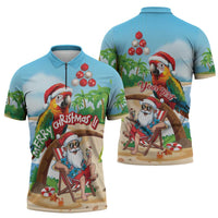 Personalized Hawaii Santa Parrot Christmas Zipper Polo Shirt Summer Vibe - Wonder Print Shop