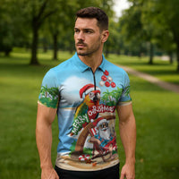 Personalized Hawaii Santa Parrot Christmas Zipper Polo Shirt Summer Vibe - Wonder Print Shop