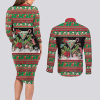 Sip Sparkle Sleigh Christmas Margarita Couples Matching Long Sleeve Bodycon Dress and Long Sleeve Button Shirt Funny Christmas Spirit - Wonder Print Shop