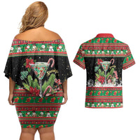 Sip Sparkle Sleigh Christmas Margarita Couples Matching Off Shoulder Short Dress and Hawaiian Shirt Funny Christmas Spirit - Wonder Print Shop
