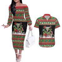 Sip Sparkle Sleigh Christmas Margarita Couples Matching Off The Shoulder Long Sleeve Dress and Hawaiian Shirt Funny Christmas Spirit - Wonder Print Shop