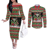 Sip Sparkle Sleigh Christmas Margarita Couples Matching Off The Shoulder Long Sleeve Dress and Long Sleeve Button Shirt Funny Christmas Spirit - Wonder Print Shop