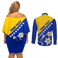 Bosnia and Herzegovina Independence Day Couples Matching Off Shoulder Short Dress and Long Sleeve Button Shirt Bosna i Hercegovina Lily - Wonder Print Shop