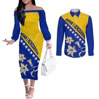 Bosnia and Herzegovina Independence Day Couples Matching Off The Shoulder Long Sleeve Dress and Long Sleeve Button Shirt Bosna i Hercegovina Lily