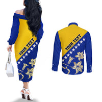 Bosnia and Herzegovina Independence Day Couples Matching Off The Shoulder Long Sleeve Dress and Long Sleeve Button Shirt Bosna i Hercegovina Lily