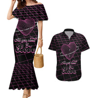 All You Need is Love Valentine Day Couples Matching Mermaid Dress and Hawaiian Shirt Geometry Wireframe Style - Wonder Print Shop