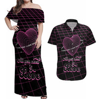 All You Need is Love Valentine Day Couples Matching Off Shoulder Maxi Dress and Hawaiian Shirt Geometry Wireframe Style - Wonder Print Shop
