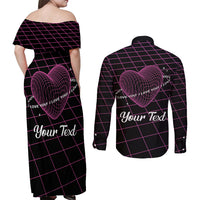 All You Need is Love Valentine Day Couples Matching Off Shoulder Maxi Dress and Long Sleeve Button Shirt Geometry Wireframe Style - Wonder Print Shop