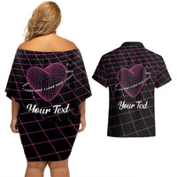 All You Need is Love Valentine Day Couples Matching Off Shoulder Short Dress and Hawaiian Shirt Geometry Wireframe Style - Wonder Print Shop