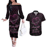 All You Need is Love Valentine Day Couples Matching Off The Shoulder Long Sleeve Dress and Hawaiian Shirt Geometry Wireframe Style - Wonder Print Shop