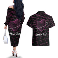 All You Need is Love Valentine Day Couples Matching Off The Shoulder Long Sleeve Dress and Hawaiian Shirt Geometry Wireframe Style - Wonder Print Shop