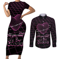 All You Need is Love Valentine Day Couples Matching Short Sleeve Bodycon Dress and Long Sleeve Button Shirt Geometry Wireframe Style - Wonder Print Shop