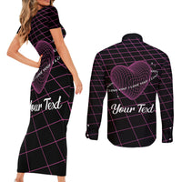 All You Need is Love Valentine Day Couples Matching Short Sleeve Bodycon Dress and Long Sleeve Button Shirt Geometry Wireframe Style - Wonder Print Shop