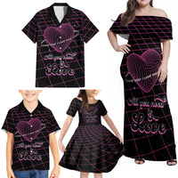 All You Need is Love Valentine Day Family Matching Off Shoulder Maxi Dress and Hawaiian Shirt Geometry Wireframe Style - Wonder Print Shop