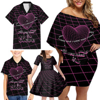 All You Need is Love Valentine Day Family Matching Off Shoulder Short Dress and Hawaiian Shirt Geometry Wireframe Style - Wonder Print Shop